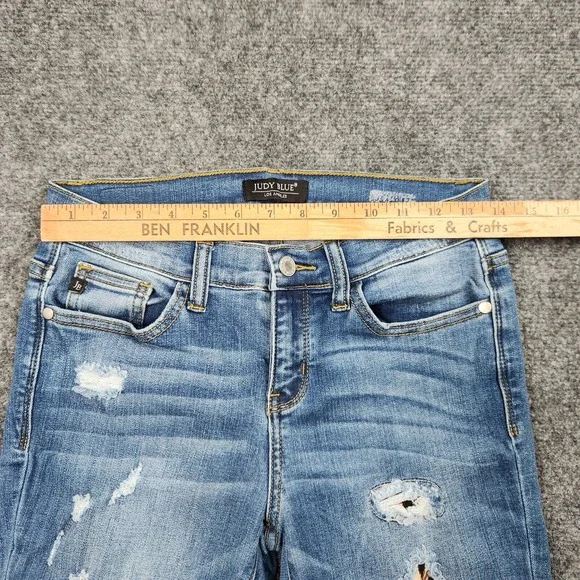 Judy Blue Jeans Womens 5/27 HighRise Skinny Fit Blue Leopard Stretch Denim Pants - Picture 9 of 14